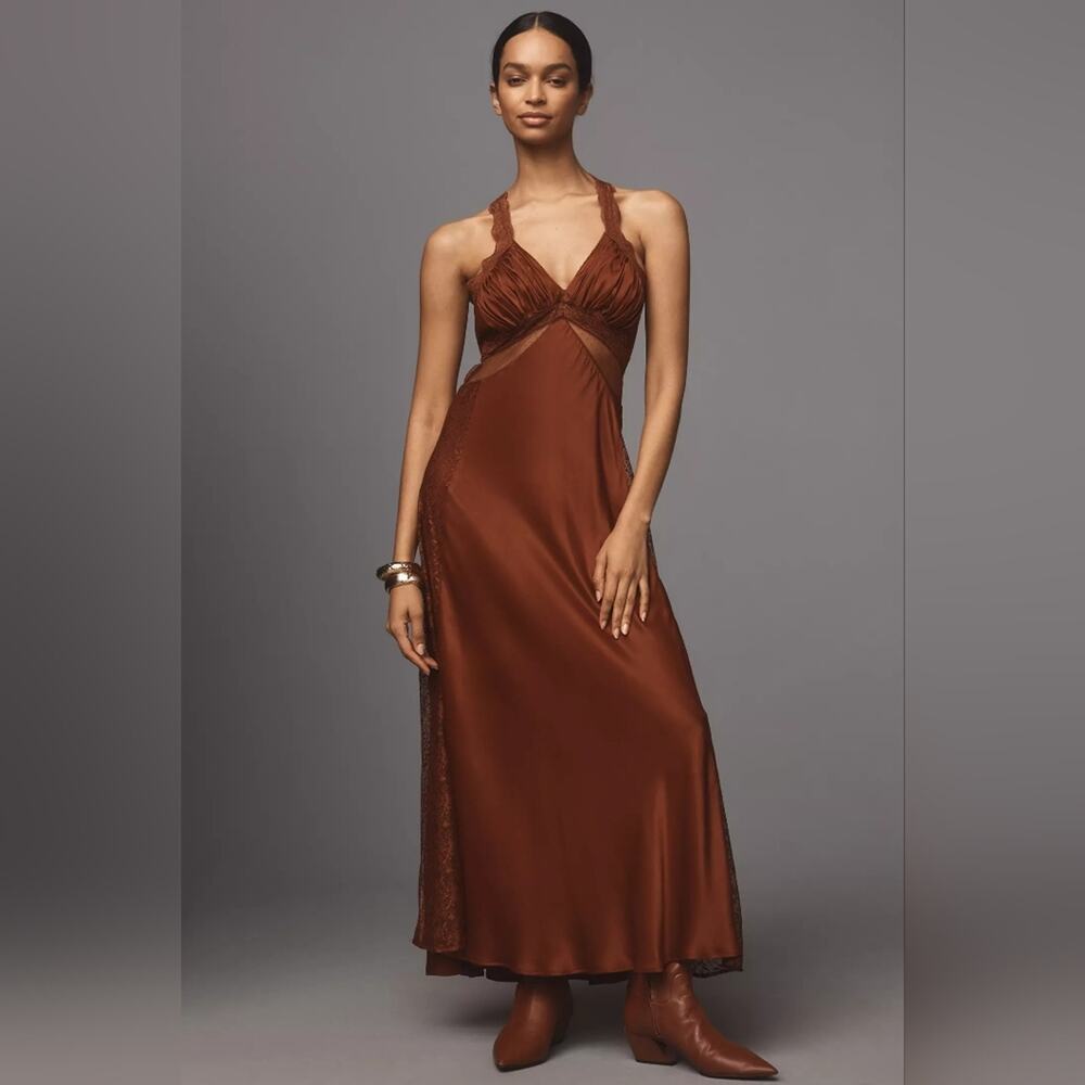 Maeve Rust Silk Maxi Dress